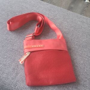 "Prada"  Red Mesh Crossbody Bag